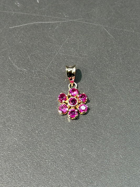 14K Gold Natural Ruby Flower Pendant