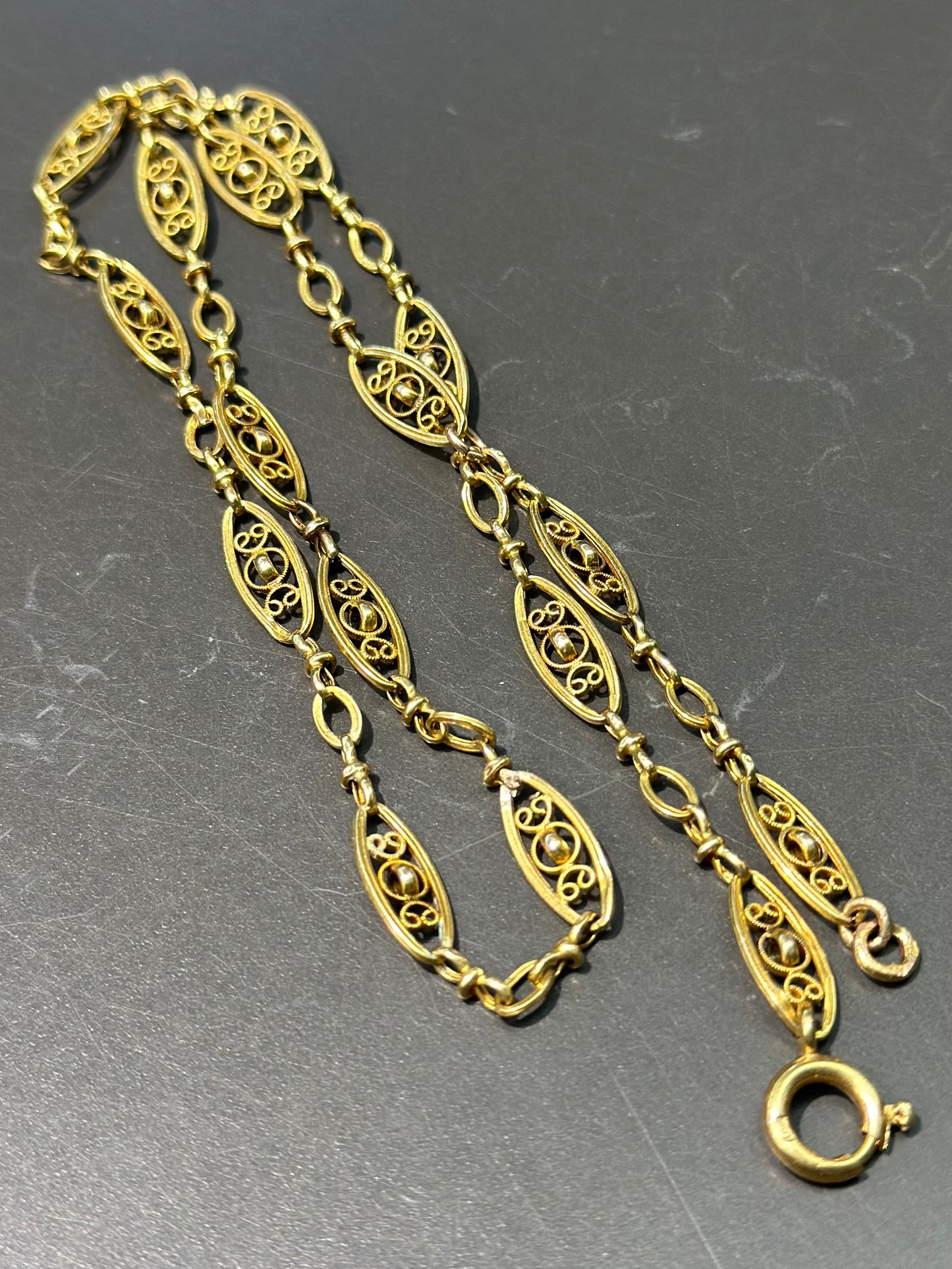 Vintage French 18K Gold Filigree Chain Necklace