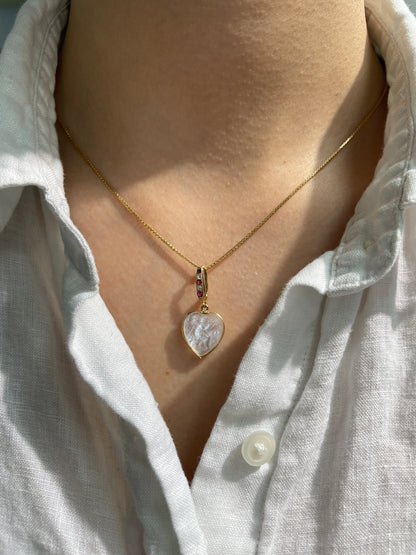 Antique 14K Gold Cherub Moonstone Ruby Diamond Heart Pendant