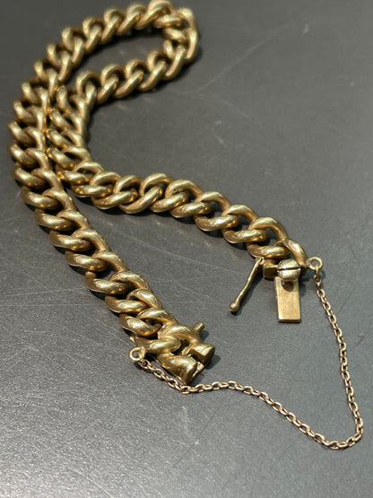 Vintage Dutch 14K Yellow Gold Solid 7.0mm Curb Link Bracelet