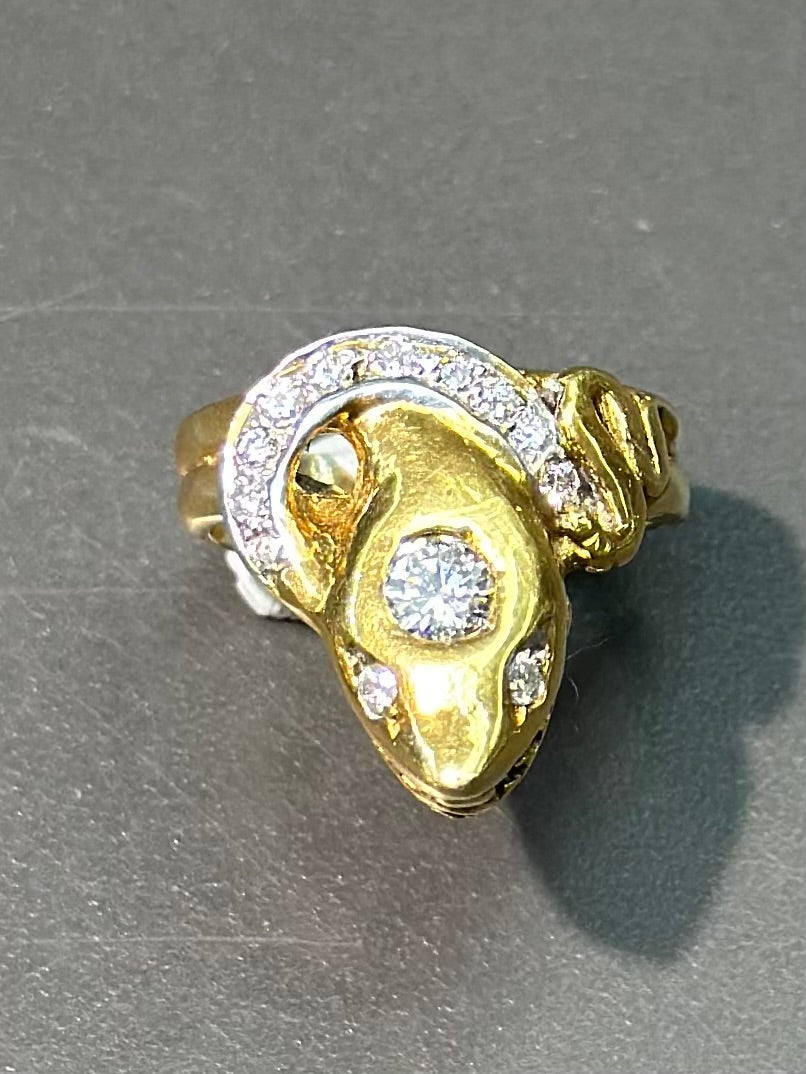 Vintage 18K Gold Diamond Two-Tone Snake Ring