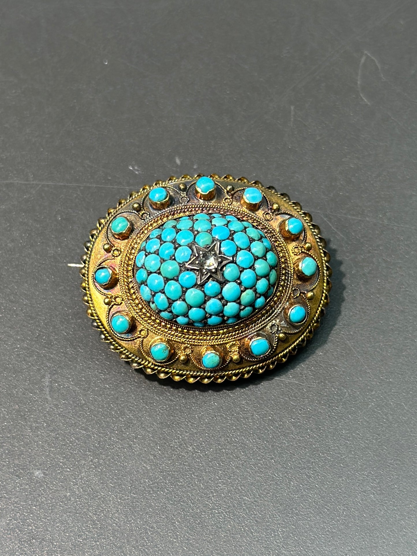 Broche victorienne en diamant turquoise en or 14 carats