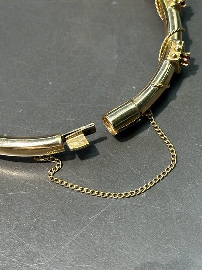 Vintage 14K Yellow Gold Natural Ruby Bangle Bracelet