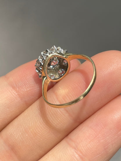 Antique 14K Gold 1.0 CTW Old Mine Cut Diamond Cluster Ring