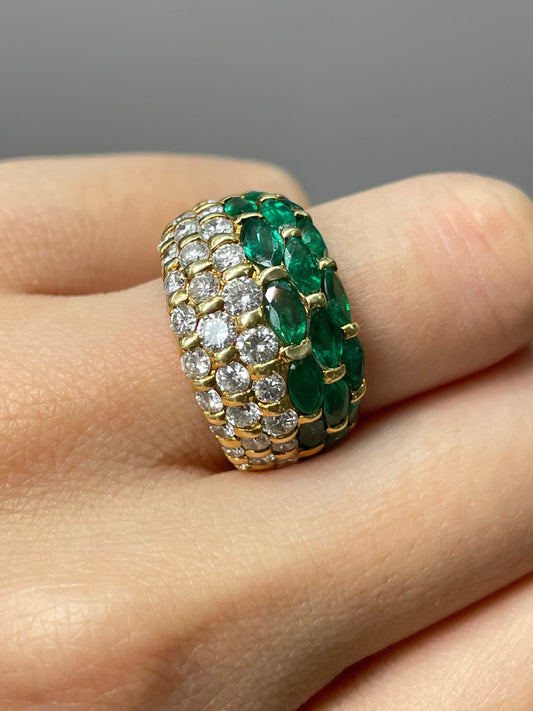 Vintage 18K Yellow Gold 1.57 CTW Diamond Emerald Bombé Ring