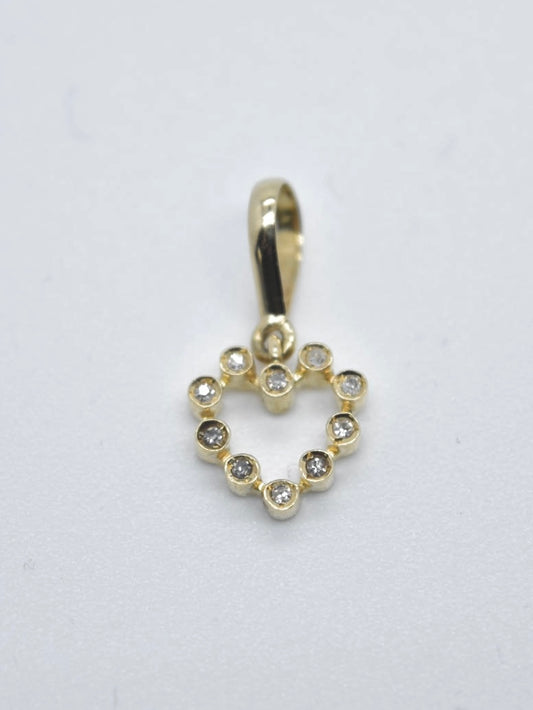复古 18K 金钻石开心心吊坠
