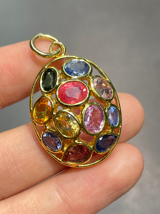 18K Gold Multi-Sapphire Pendant