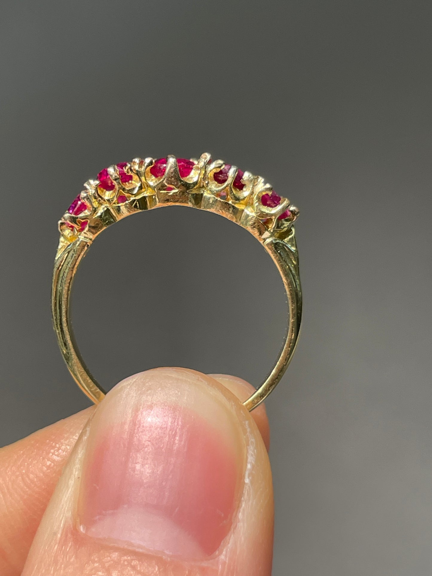 Antique 18K Gold 2.59 CTW Burma Five Stone Ruby Ring GIA