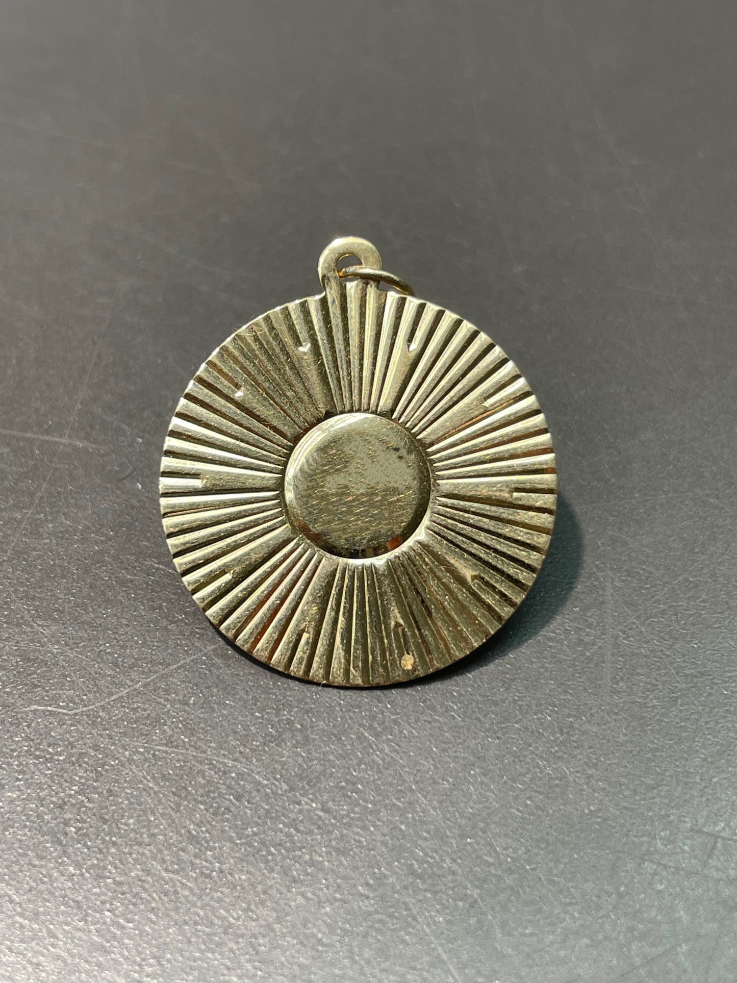 Vintage 14K Yellow Gold Engine Turned Circle Disk Pendant