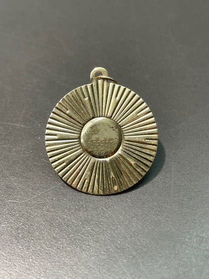 Vintage 14K Yellow Gold Engine Turned Circle Disk Pendant