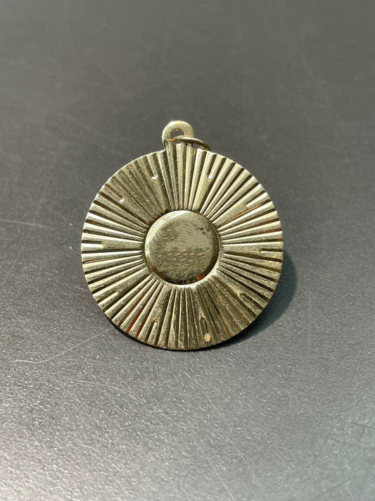 Vintage 14K Yellow Gold Engine Turned Circle Disk Pendant