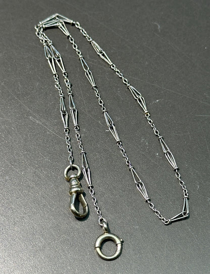Art Deco 14K White Gold Motif Watch Chain Necklace 14 inch