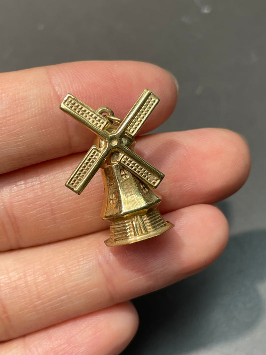 Vintage 14K Yellow Gold Articulating Dutch Windmill Charm Pendant