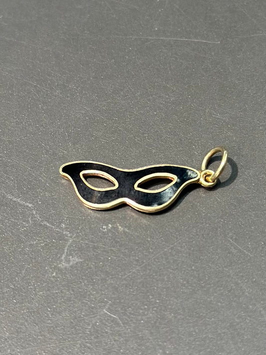 Vintage 14K Yellow Gold Black Enamel Mysterious Mask Charm