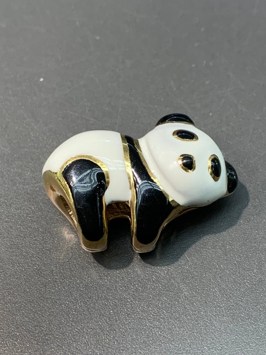 Vintage 14K Gold Enamel Puffy Panda Pendant