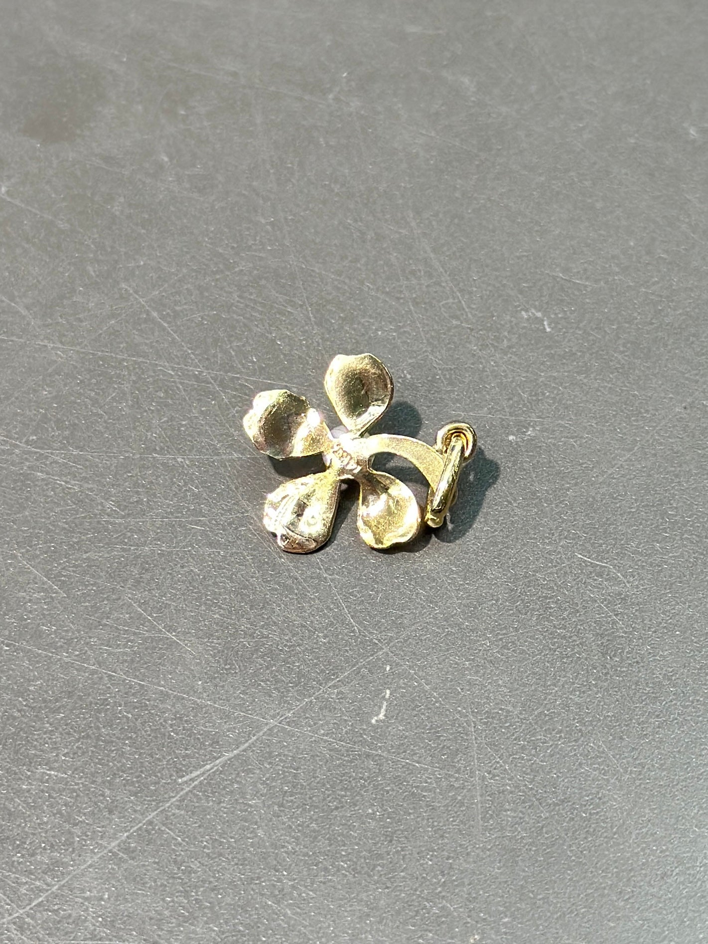 Vintage 14K Gold Pearl Four Leaf Clover Charm