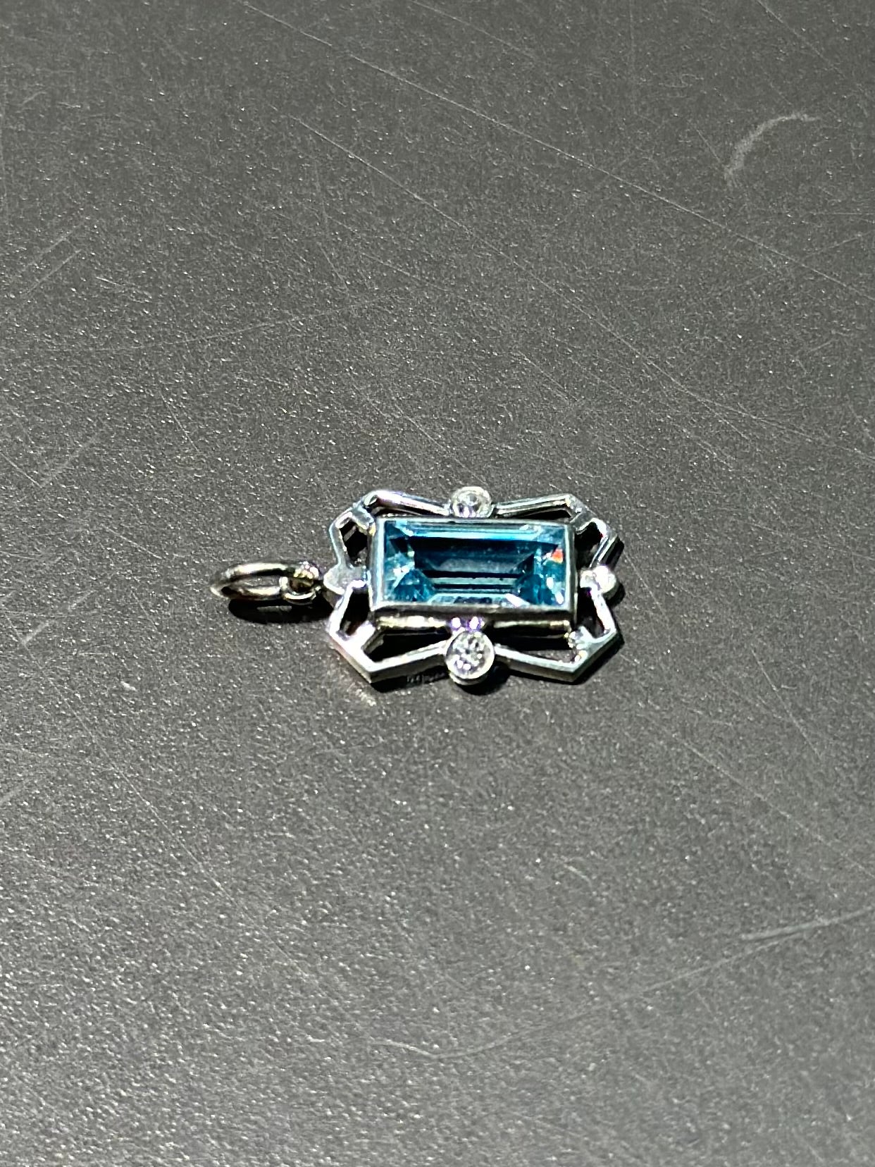 Antique Platinum Aquamarine Diamond Charm