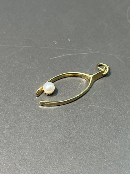 复古 14K 金珍珠许愿骨转换吊饰