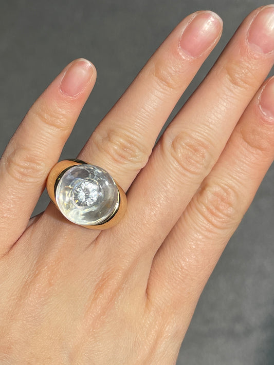 Mauboussin French 18K Gold Rock Crystal Diamond Ring
