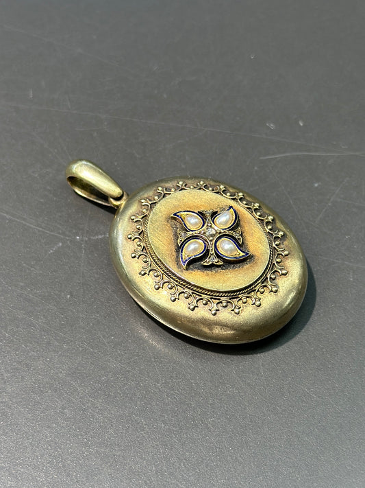 维多利亚伊特鲁里亚 14K 金天然珍珠和钻石小盒