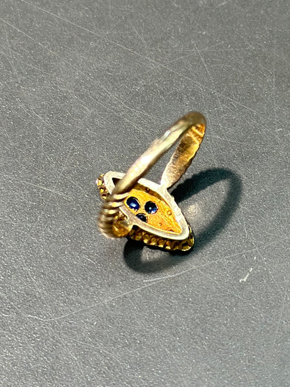 古董 14K 金蓝宝石种子珍珠三叶草戒指 尺寸 7