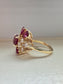 Vintage 14K Gold Ruby Diamond Cluster Ring