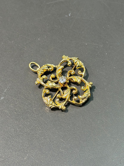 Art Nouveau 14K Gold Diamond Motif Brooch Pendant