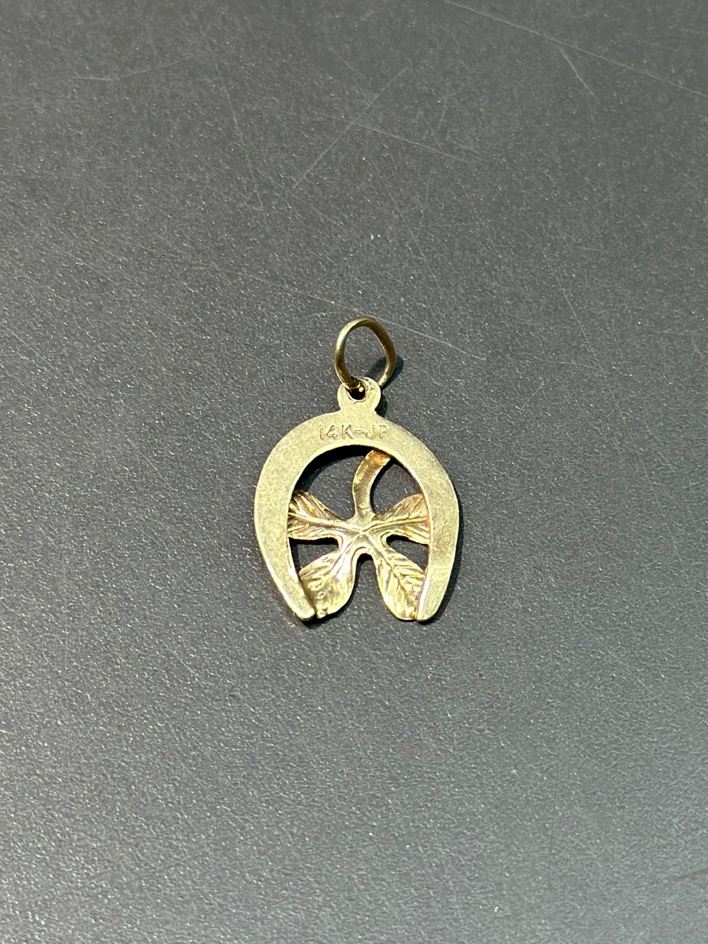 复古 14K 金马蹄三叶草吊饰