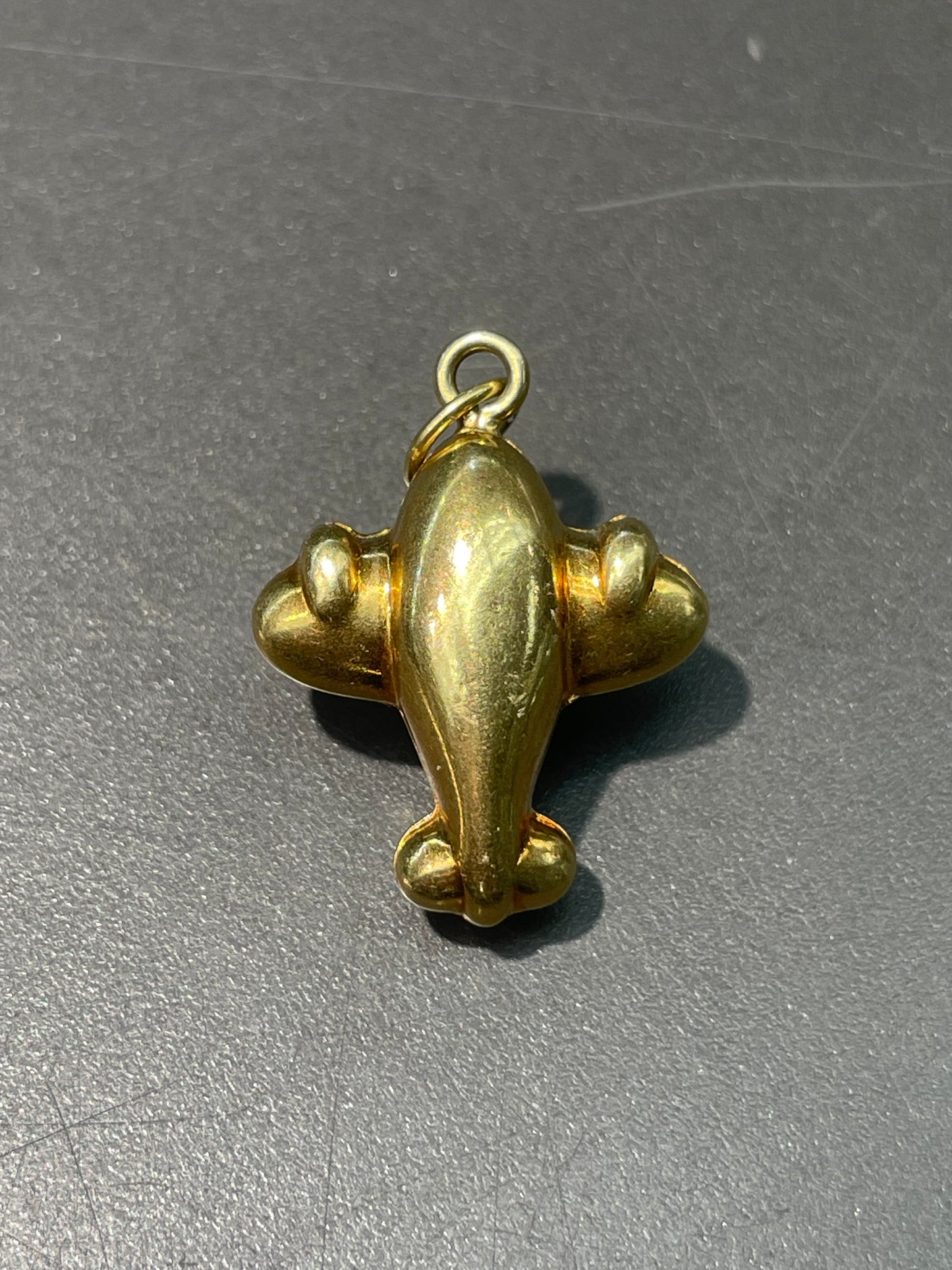 Vintage 18K Yellow Gold Puffy Airplane Charm
