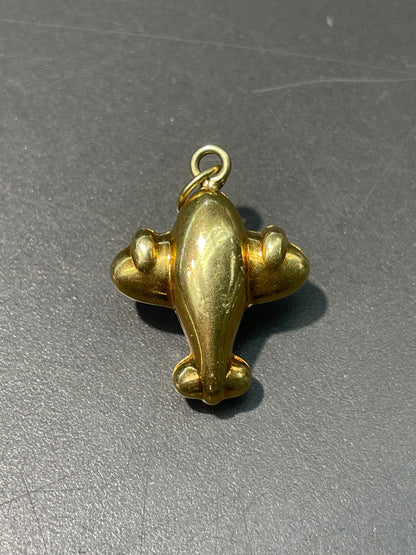 Vintage 18K Yellow Gold Puffy Airplane Charm