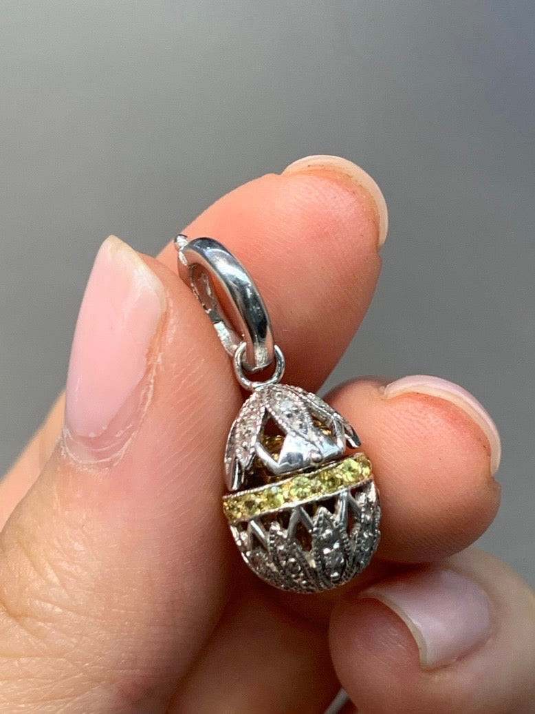 14K Gold Articulated Egg with Present Box Diamond Charm Pendant