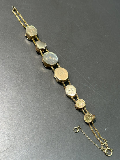 Bracelet coulissant à breloque fleur émaillée en or 14 carats Art Nouveau 