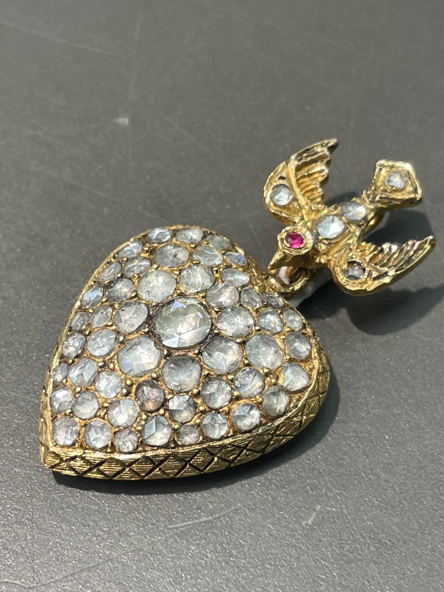 Antique 14K Yellow Gold 4.0 CTW Rose Cut Diamond St. Esprit Heart Pendant