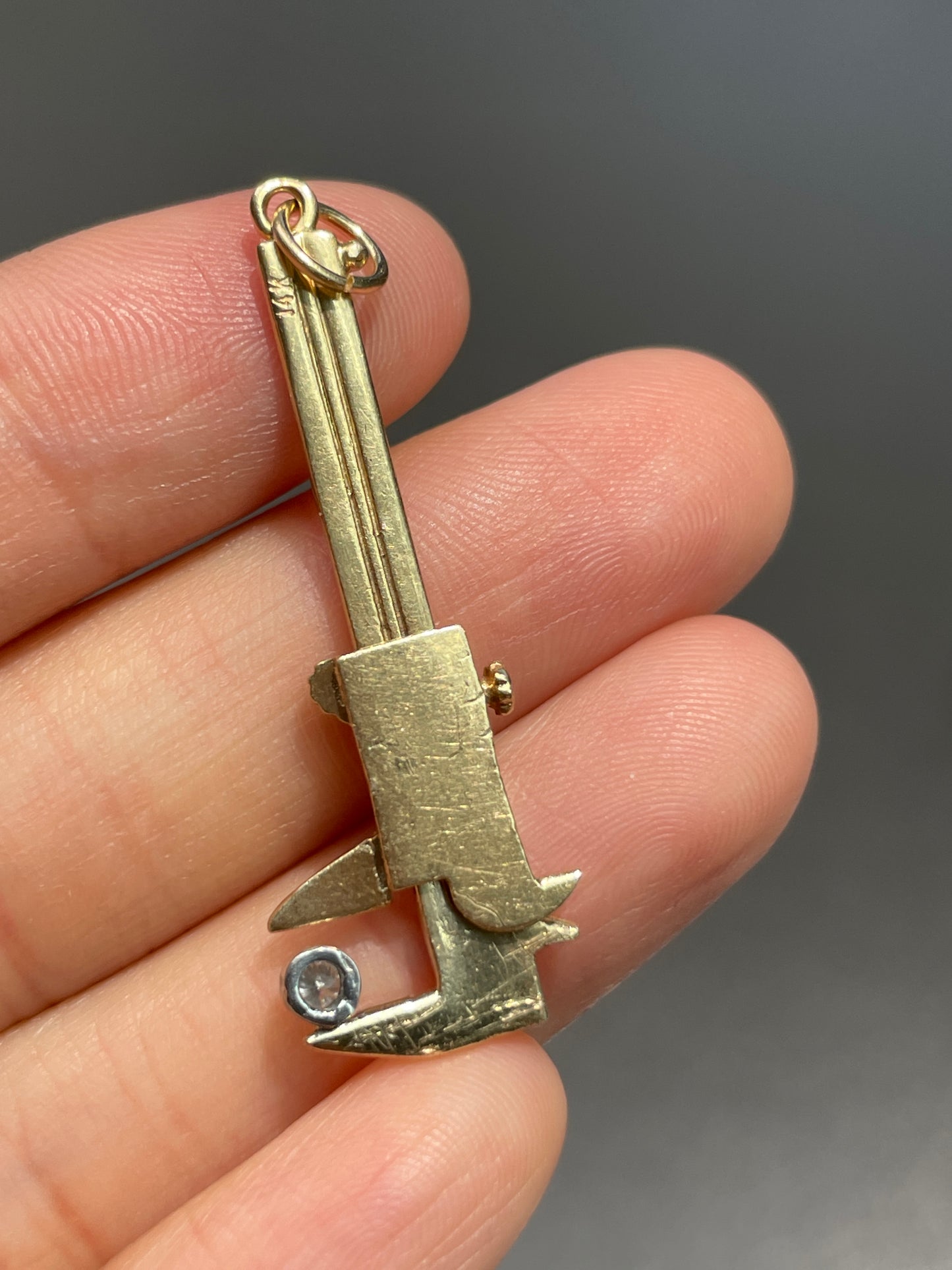 Vintage 14K Gold Diamond Working Caliper Charm