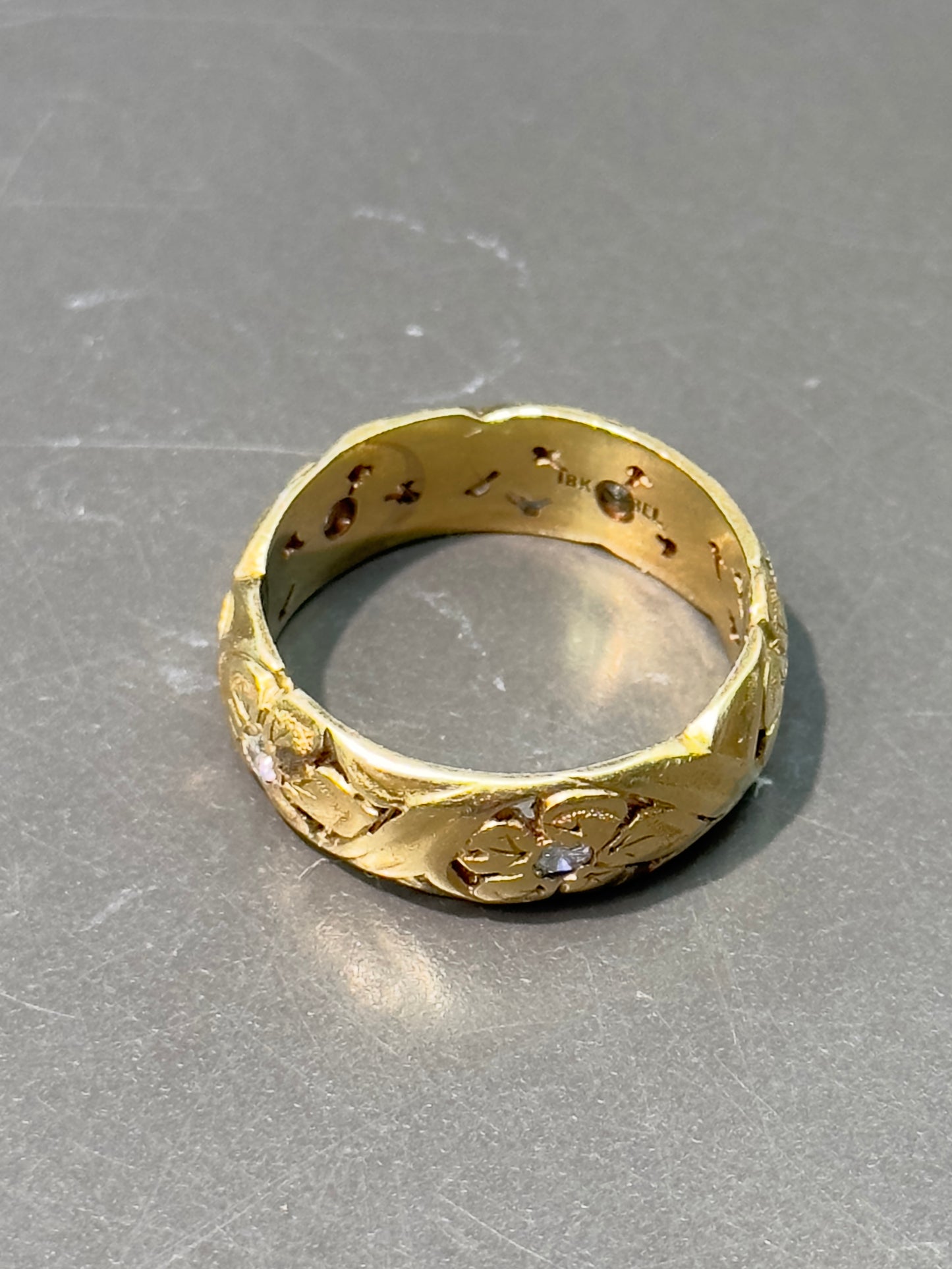 [ON RESERVE] Vintage Jabel Dogwood 18K Gold Diamond Flower Band Ring