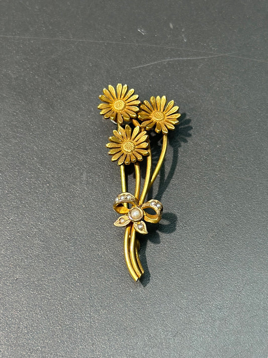 新艺术风格 14K 金雏菊胸针