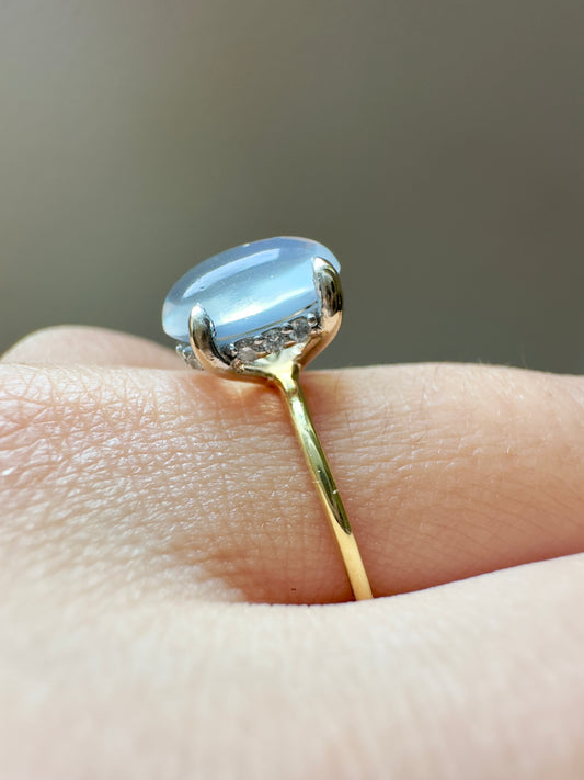 14K 黄金锡兰月光石钻石光环戒指