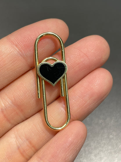 14K Gold Black Enamel Heart Paper Clip Charm