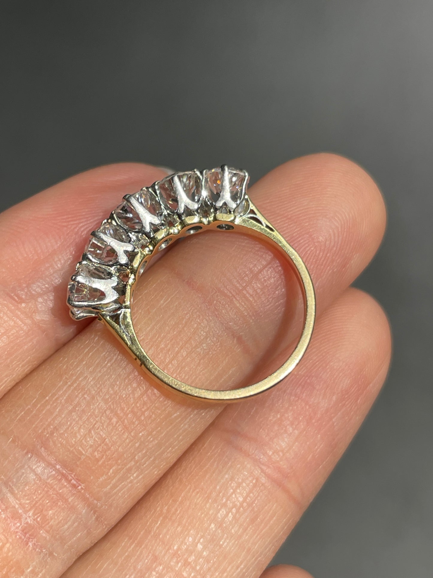 Antique 14K Gold 2.40 CTW Old European Cut Diamond Five Stone Ring