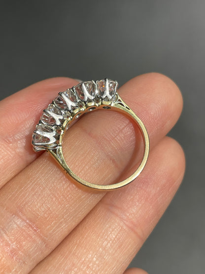 Antique 14K Gold 2.40 CTW Old European Cut Diamond Five Stone Ring