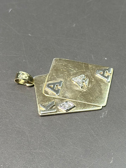 复古 14K 金钻石王牌和黑桃王牌及钻石吊坠