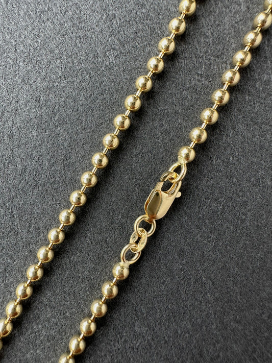 14K Gold 3.0 mm Solid Beaded Flush Chain Necklace