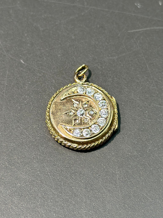 Victorian 10K Gold Crescent and Star Diamond Locket