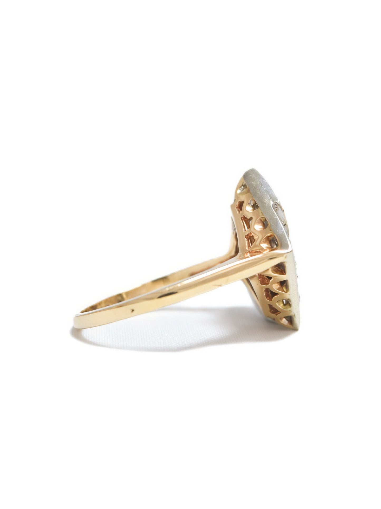 Art Deco 14K Two-Tone Gold 0.80 CTW Diamond Filigree Cocktail Ring