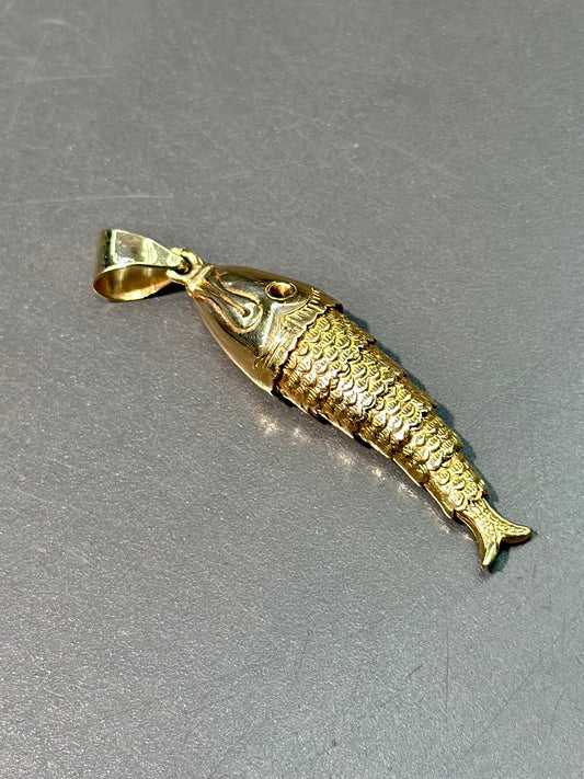 Vintage 14K Gold Large Articulated Fish Pendant