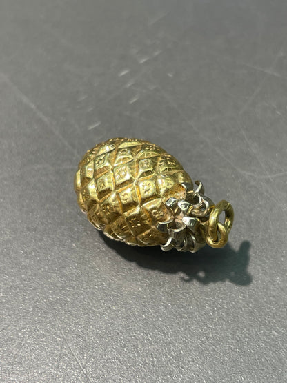 复古 18K 双色金大号菠萝吊坠