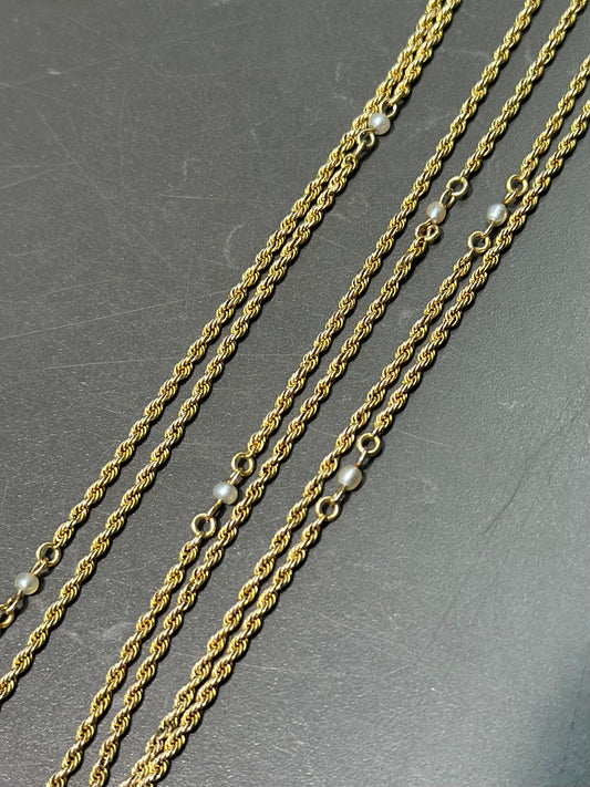 Art Nouveau 14K Gold Seed Pearl Chain