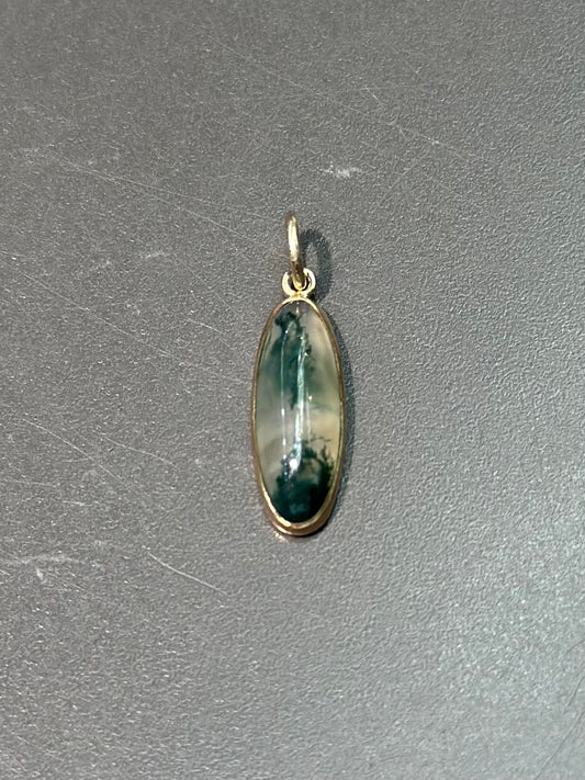 Antique 14K Gold Moss Agate Cabochon Charm