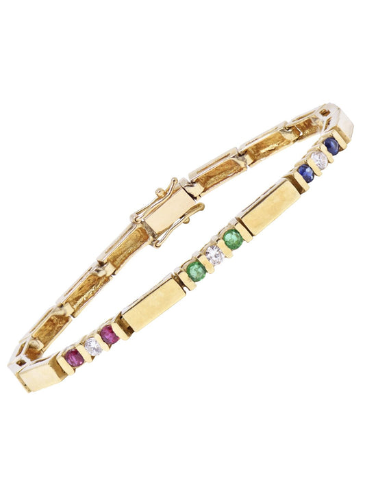 Vintage 14K Gold Emerald Ruby Sapphire Diamond Bracelet