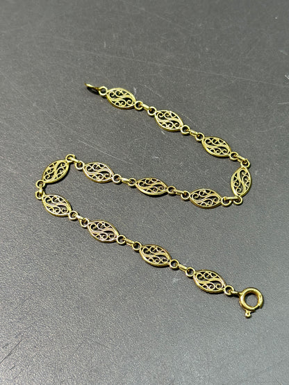 复古 18K 金花丝手链